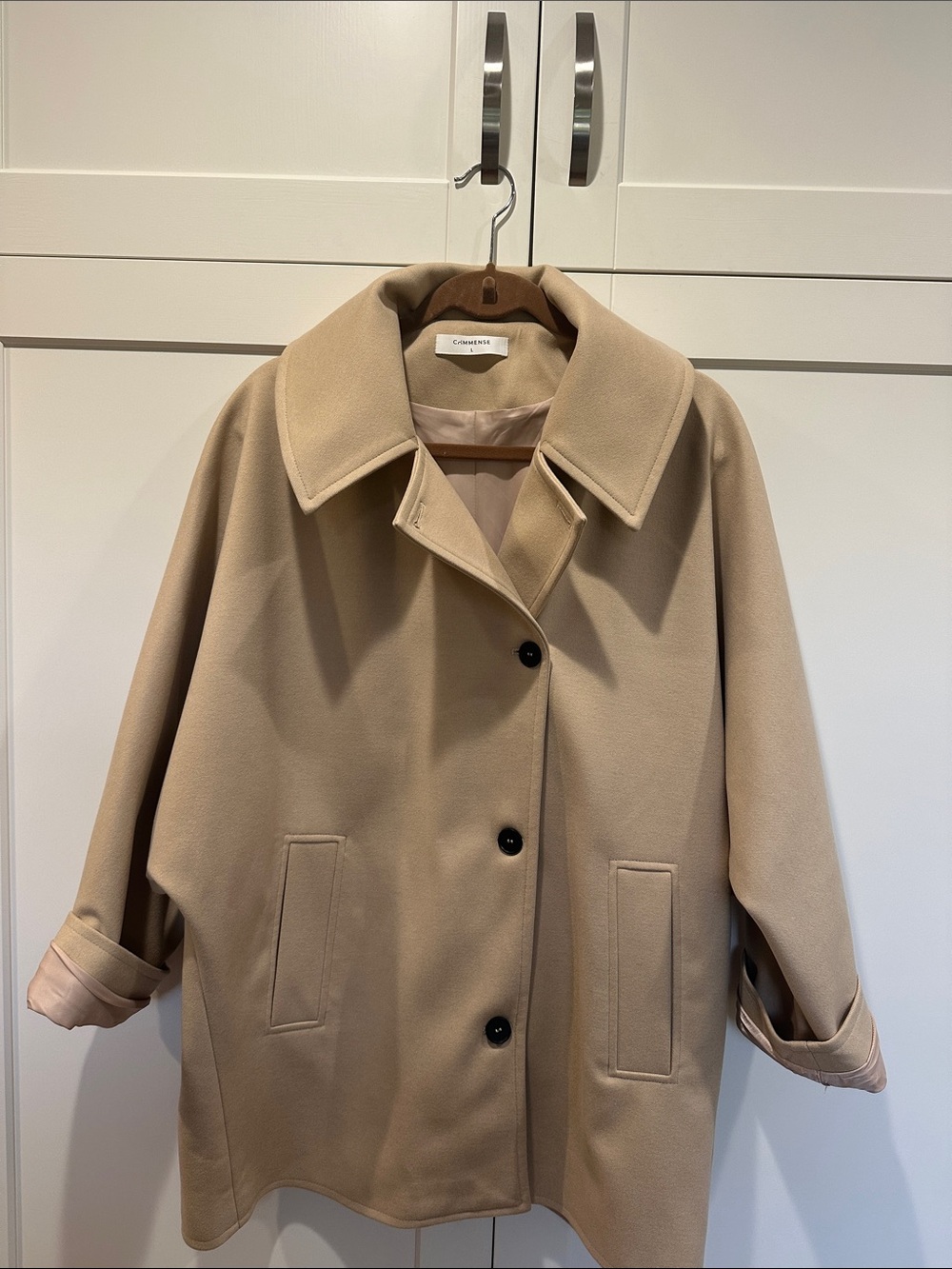 Commense Beige Short Pea Coat with Wide Collar